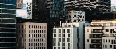 Modern high-rise buildings in the Barcode financial district of Oslo, Norway.
