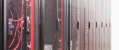 A system with various wires managing access to a centralized server resource in a modern data center.