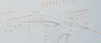An elegant 3D visualization of neural networks showcasing abstract connections in a digital space.