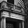The stone facade and columns of the New York Stock Exchange building.