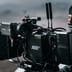 A professional cinema camera setup on a film set.