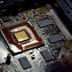 A close-up view of Hynix microchips and a processor on a computer motherboard.
